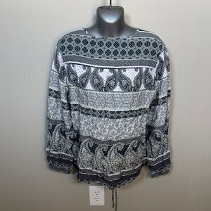 crosby. Black and White Paisley Print Long Sleeve Top